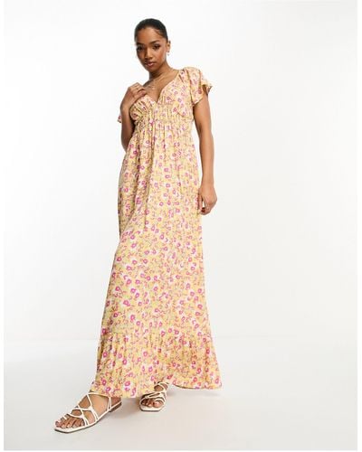 Monki Shirred Waist Maxi Dress - Natural