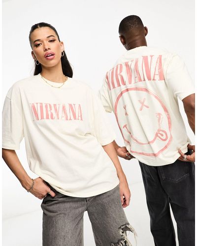 ASOS T-shirt oversize unisexe avec imprimé groupe nirvana sous licence - blanc cassé - Neutre