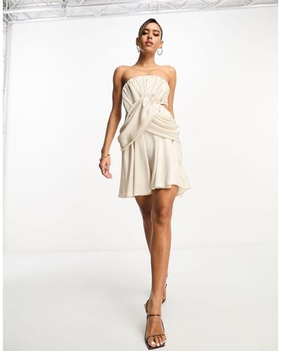 ASOS Satin Bandeau Drape Twist Mini Dress With Cut Out Detail - White