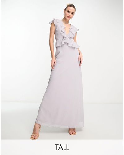 TFNC London Bridesmaid Chiffon Maxi Dress With Frill Detail - Purple