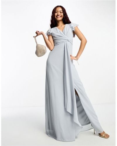 TFNC London Bridesmaid Flutter Sleeve Maxi Dress - White