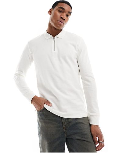 Jack & Jones Premium Knitted Half Zip Long Sleeve Polo - White