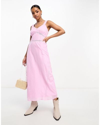 Miss Selfridge Cotton Dobby Lace Insert Maxi Dress - Pink