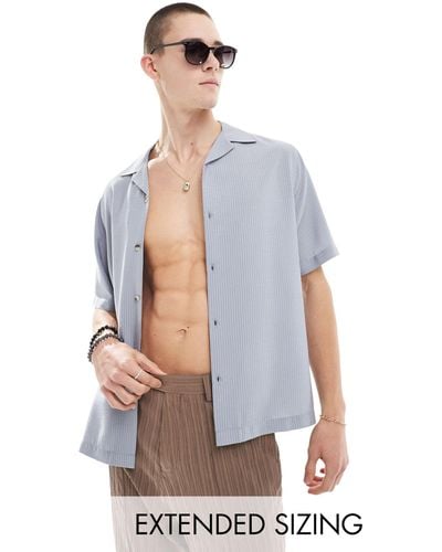 ASOS Short Sleeve Relaxed Fit Revere Collar Textured Shirt - Blue