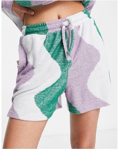 Damson Madder Wave Print Towelling Co-ord Shorts - Multicolour