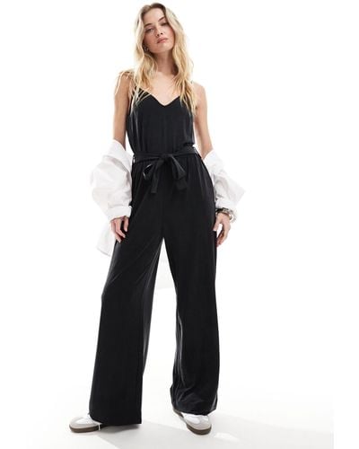 & Other Stories Relaxed Leg Stretch Jumpsuit With Camisole Straps And Tie Waist - Blue