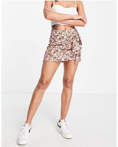 TOPSHOP Co-ord Satin Floral Print Ruffle Mini Skirt - Multicolor