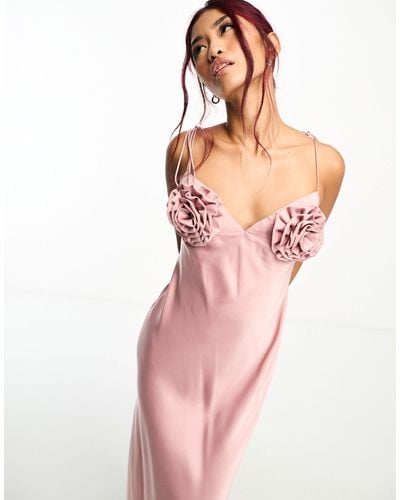 Bardot Satin Midi Dress - Pink