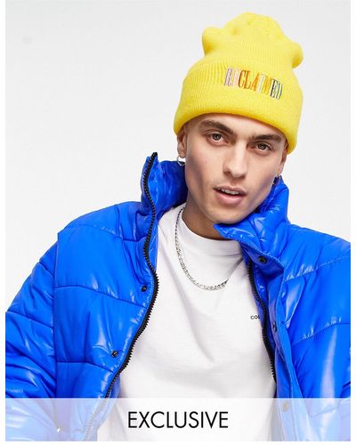 Reclaimed (vintage) Inspired - bonnet unisexe à logo arc-en-ciel - moutarde - Bleu