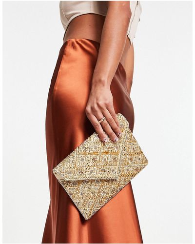 True Decadence Beaded Envelope Clutch Bag - White