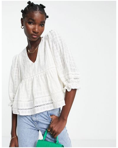 EDITED Cropped Blouse Met Ruches - Wit