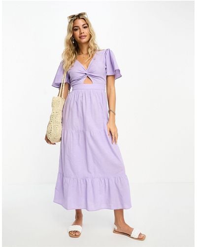 Miss Selfridge Textured Angel Sleeve Tiered Maxi Dress - Purple