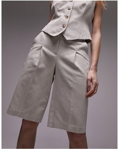 TOPSHOP Co-ord Premium Heavy Linen Shorts - Grey