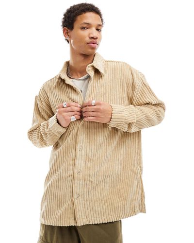 Reclaimed (vintage) Camicia a maniche lunghe a coste color pietra - Neutro