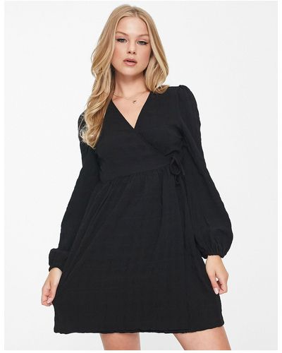 Monki Long Sleeve Wrap Mini Dress - Black