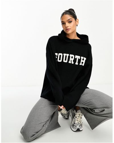 4th & Reckless Oversized Slogan Lounge Knitted Hoodie - Black