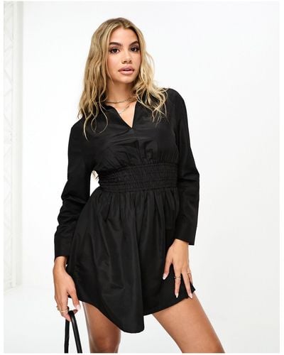 Threadbare Poplin Ruched Waist Shirt Dress - Black