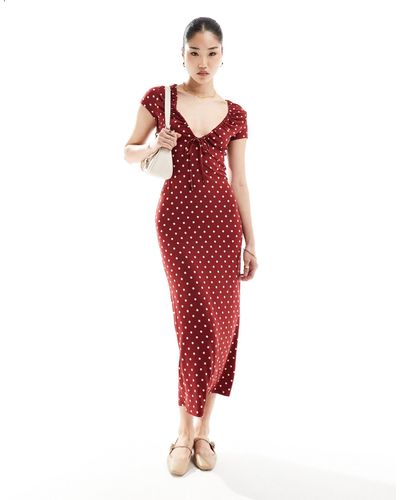 ASOS Cap Sleeve Tie Front Midi Tea Dress - Red