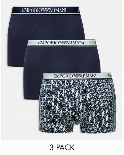 Emporio Armani Bodywear 3 Pack Trunks - Blue