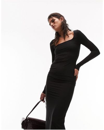 TOPSHOP Super Soft Shaping Long Sleeve Midi Dress - Black