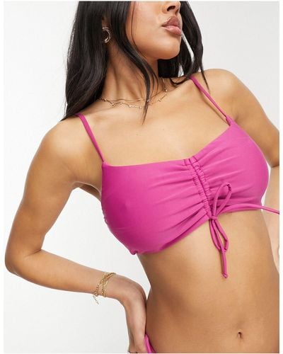 Brave Soul Ruched Front Bikini Top - Pink
