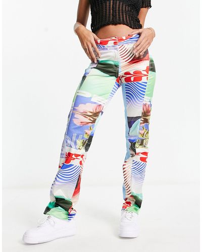 Weekday Lily - pantalon d'ensemble en satin avec imprimé motocross - multicolore - Blanc