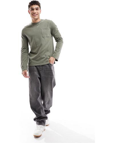 ASOS T-shirt manches longues en tissu épais avec poche - olive - Vert
