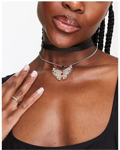8 Other Reasons Diamante Butterfly Choker - Brown