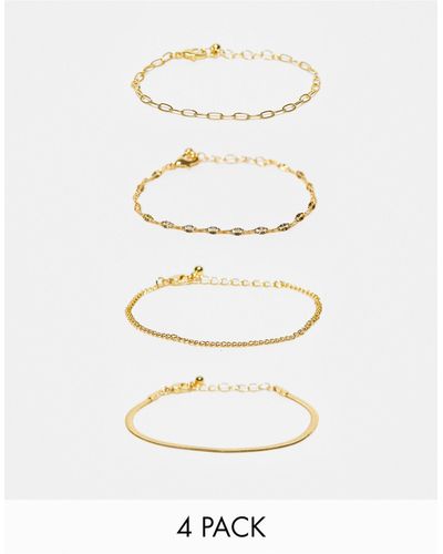 ASOS Asos Design Curve 14k Plated Pack Of 4 Bracelets With Mixed Chain Detail - White