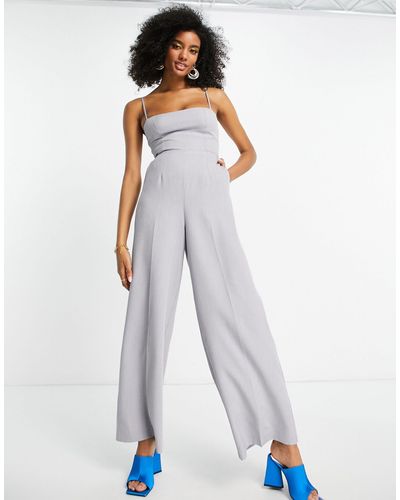 ASOS Tailored Melange Suiting Strappy Back Wide Leg Jumpsuit - Grey