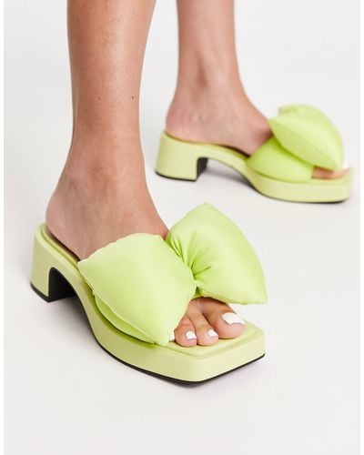 Charles & Keith Mid Heel Mules With Puffy Bow - Green