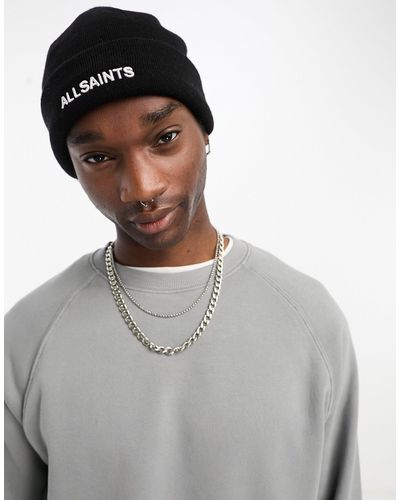 AllSaints Underground - bonnet en maille à logo brodé - Gris