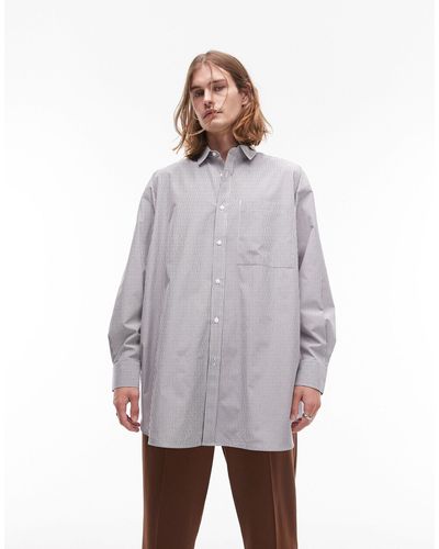 TOPMAN Long Sleeve Super Oversized Fit Stripe Shirt - Gray