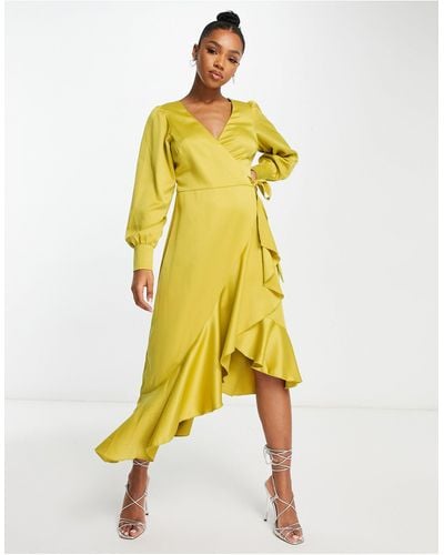 Style Cheat Ruffle Wrap Midi Dress - Yellow