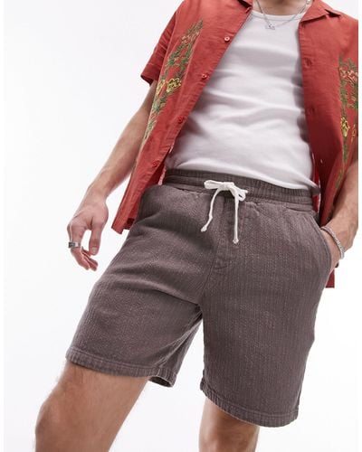 TOPMAN Textured Shorts - Brown