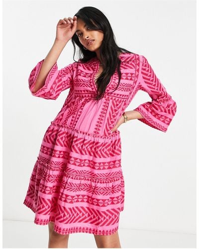 Accessorize Embroidered Smock Summer Dress - Pink