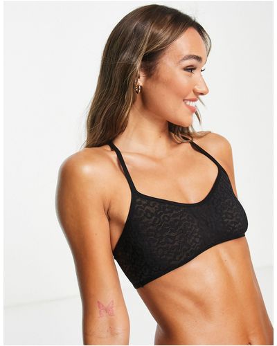 TOPSHOP Animal Lace Soft Crop Bra With A Cross Back - Black