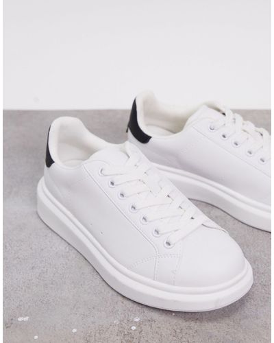 Pull&Bear Flatform Trainers With Black Back Tab - White