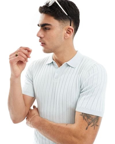 ASOS Muscle Fit Lightweight Knitted Rib Polo - White