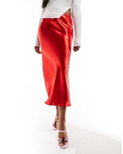 ASOS High Shine Bias Midi Skirt - Red