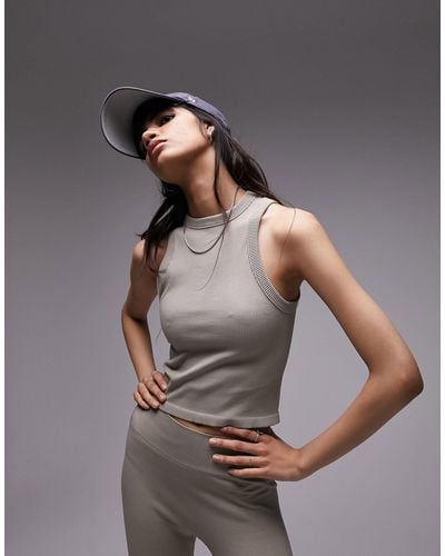 TOPSHOP Co Ord Seamless High Neck Racer Vest - Gray
