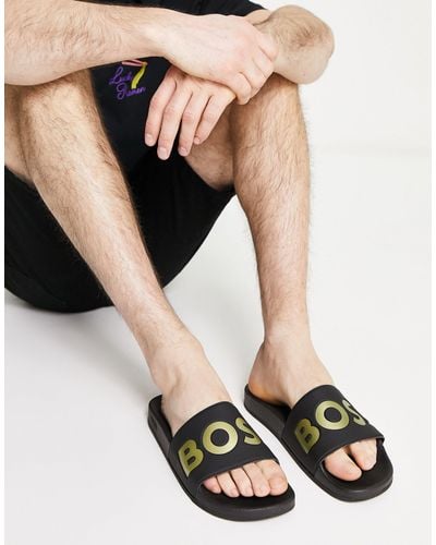 BOSS Aryeh - Slippers Met Logo - Zwart