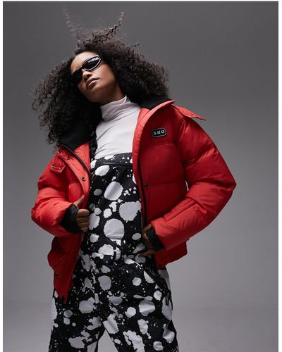 TOPSHOP Sno Ski Hooded Puffer Jacket - Red