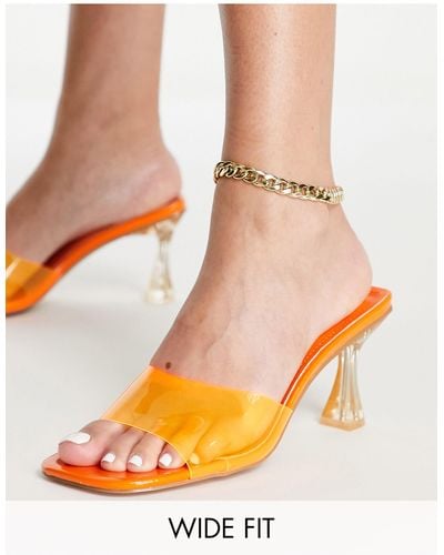 SIMMI Simmi London Wide Fit Mid Heeled Mule Sandals - Orange