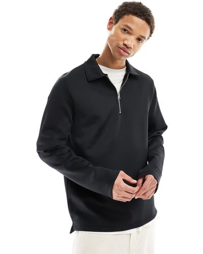 ASOS Scuba Polo Sweatshirt With Zip - Black