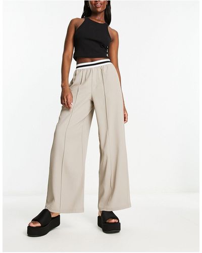 ASOS Wide Leg Pants With Waistband Detail - White