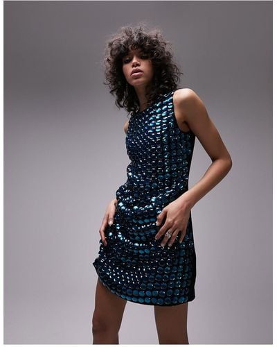 TOPSHOP Embellished Shift Mini Dress With Gems - Blue