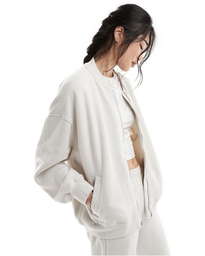 Abercrombie & Fitch Jersey Bomber Jacket Co-ord - White