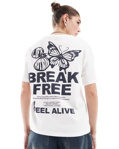 Bershka Butterfly Print Oversized T-shirt - White