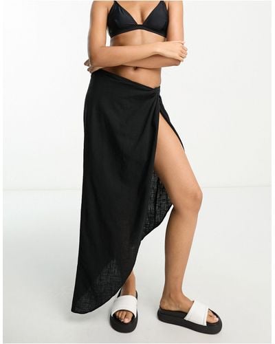 ASOS Natural Asymmetric Beach Skirt With Twist Front - Black
